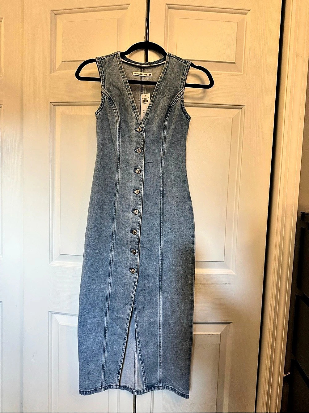 Abercrombie & Fitch Denim Button Sleeveless Maxi Dress Blue XXS Petite